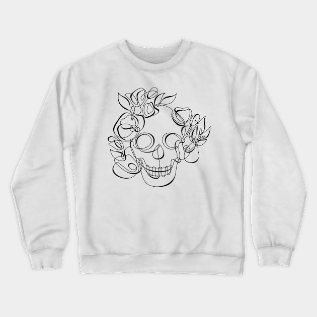 Minimalistic Continuous Line Skull with Poppies Crewneck Sweatshirt by lissantee